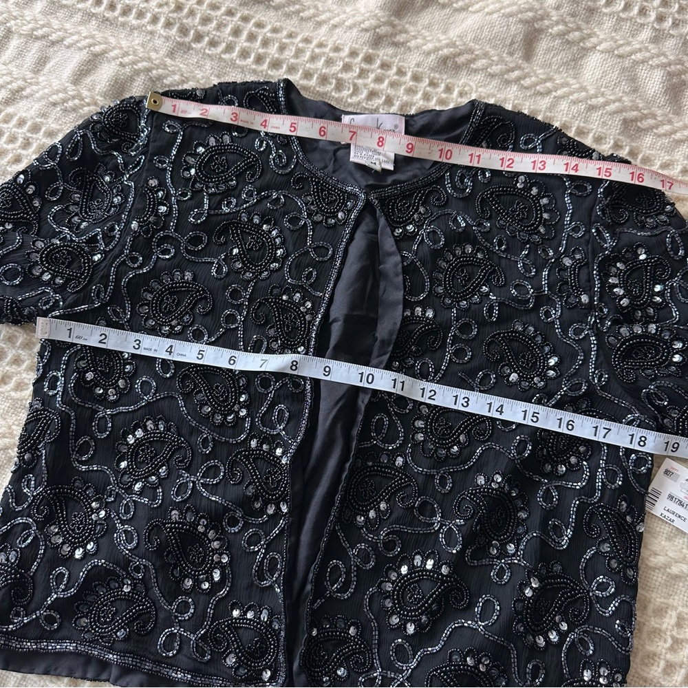 NWT Vintage Laurence Kazar Blazer Sequin Silk Beaded Beads Sequins Open Jacket M - Picture 8 of 17